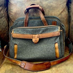 HARTMANN Vintage Tweed and Leather Briefcase with strap GC handles have wear